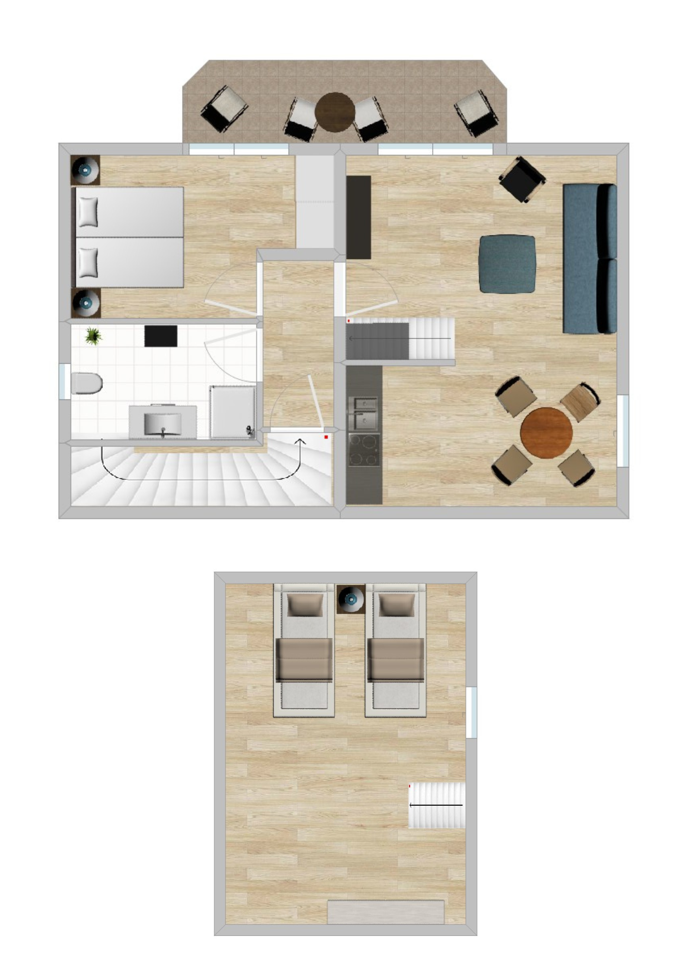 Grundriss der Ferienwohnung Küstenliebe mit Dachgeschoss und Spitzboden